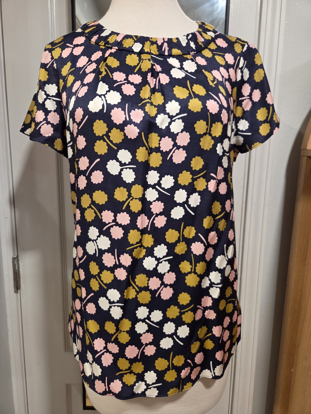 Boden Navy Floral Top with Pink & Yellow Accents